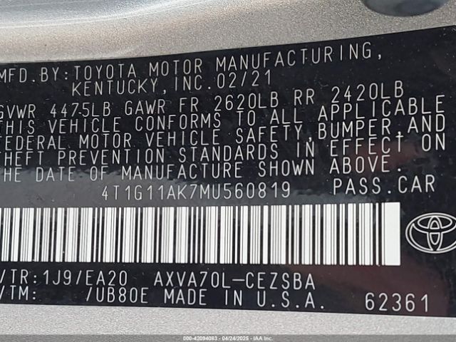 4T1G11AK7MU560819 Toyota CAMRY SE