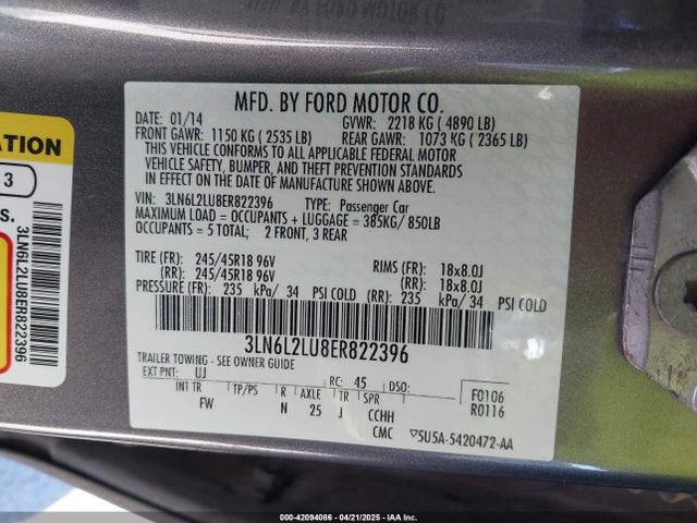 3LN6L2LU8ER822396 Lincoln MKZ HYBRID