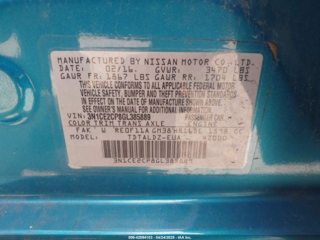 3N1CE2CP8GL385889 Nissan Versa Note Sv