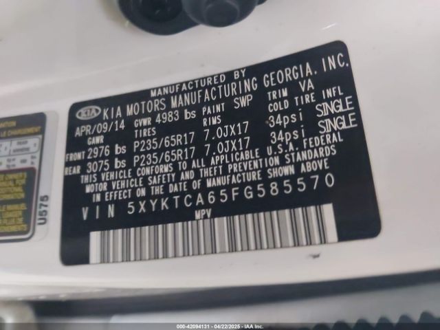 5XYKTCA65FG585570 KIA SORENTO LX