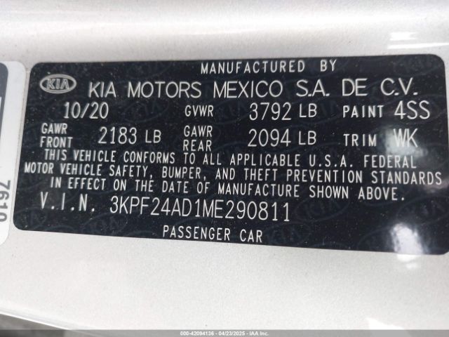 3KPF24AD1ME290811 KIA Forte Lxs