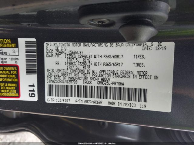 3TMAZ5CNXLM125720 Toyota Tacoma Trd Sport