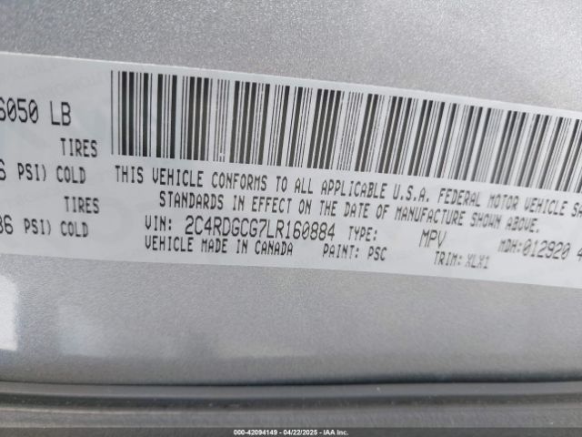 2C4RDGCG7LR160884 Dodge Grand Caravan Sxt