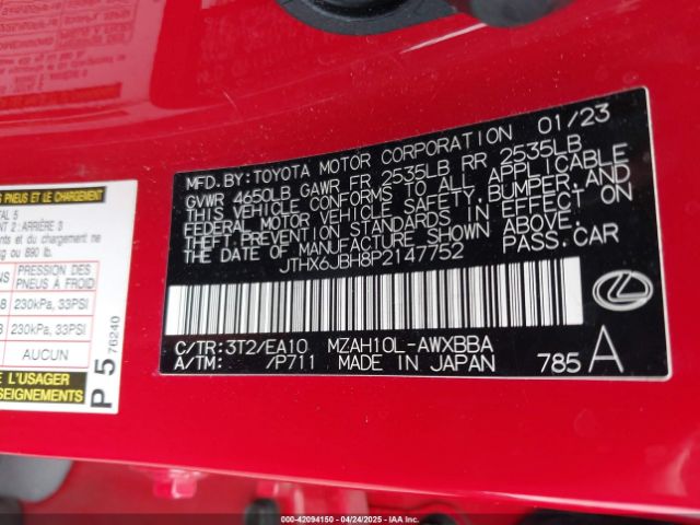 JTHX6JBH8P2147752 Lexus UX 250H