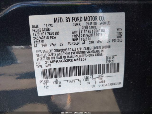 2FMPK4G92RBA56257 Ford EDGE SE