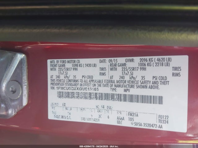 1FMCU0GXXGUB13165 Ford ESCAPE SE