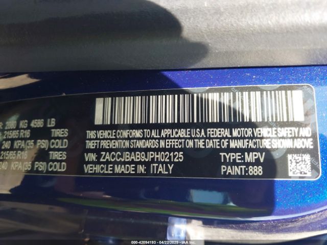 ZACCJBAB9JPH02125 Jeep Renegade Sport 4x4