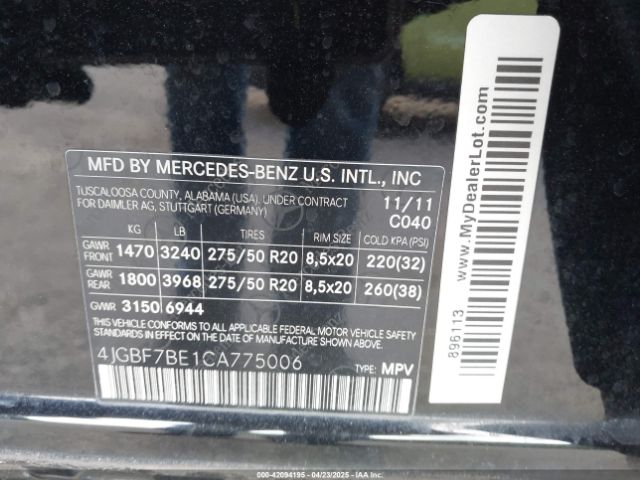 2012 MERCEDES-BENZ GL 450 4JGBF7BE1CA775006 Photo 8