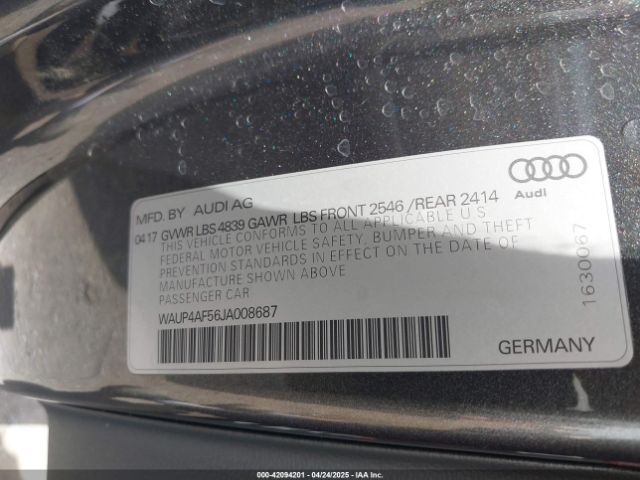 WAUP4AF56JA008687 Audi S5 3.0t Premium Plus