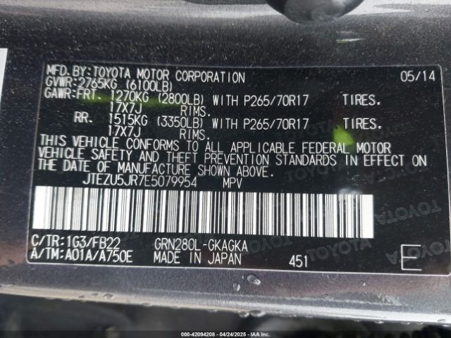 JTEZU5JR7E5079954 Toyota 4RUNNER SR5