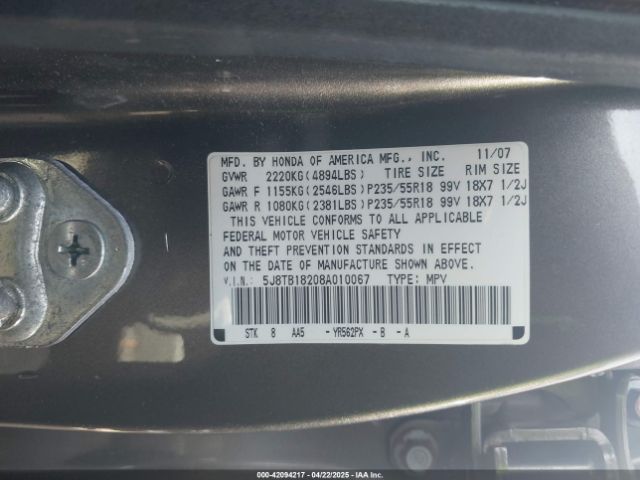 2008 ACURA RDX 5J8TB18208A010067 Photo 8