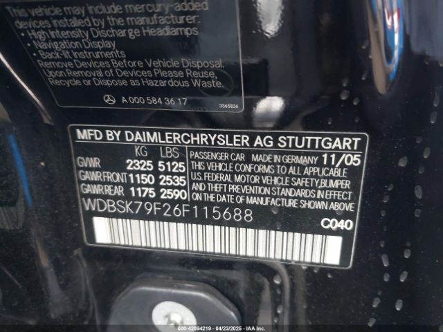 2006 MERCEDES-BENZ SL 65 AMG WDBSK79F26F115688 Photo 8