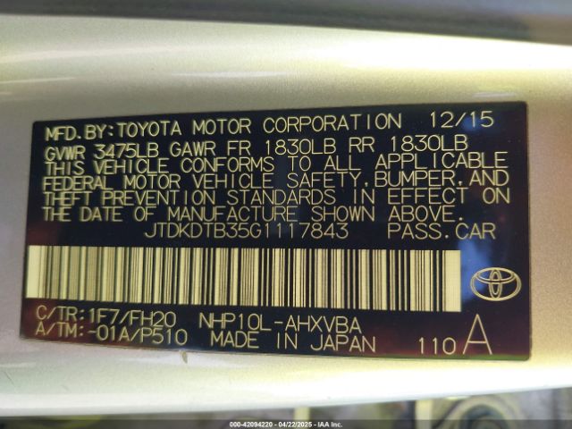 JTDKDTB35G1117843 Toyota Prius C One