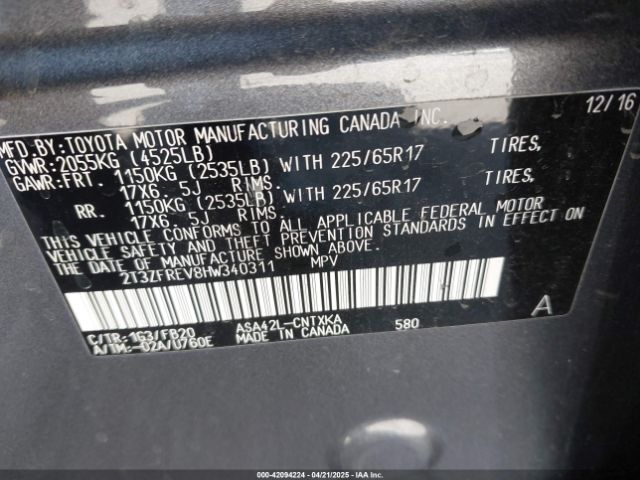 2T3ZFREV8HW340311 Toyota RAV4 LE