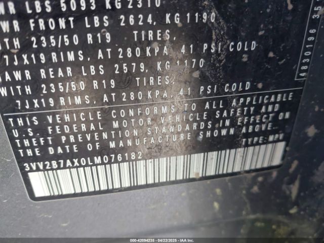 3VV2B7AX0LM076182 Volkswagen Tiguan 2.0t Se/2.0t Se R-line Black/2.0t Sel