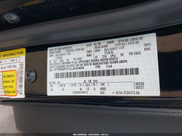 1FTER4FH7LLA33404 Ford Ranger Xlt