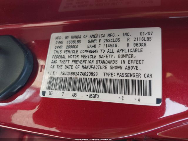 2007 ACURA TL 19UUA66247A020896 Photo 8