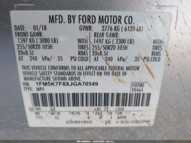 1FM5K7F8XJGA70549 Ford Explorer Limited