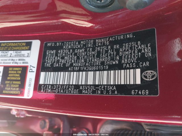 4T1BF1FK3GU601519 Toyota CAMRY SE