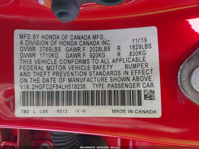 2HGFC2F84LH518236 Honda Civic Sport