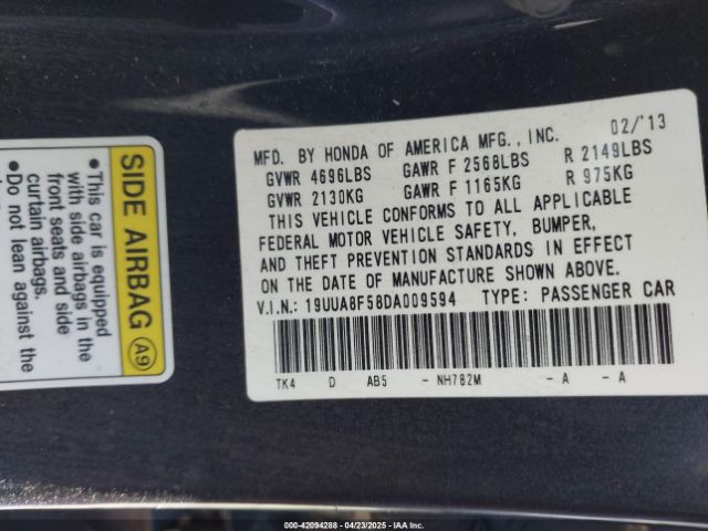 2013 ACURA TL 19UUA8F58DA009594 Photo 8