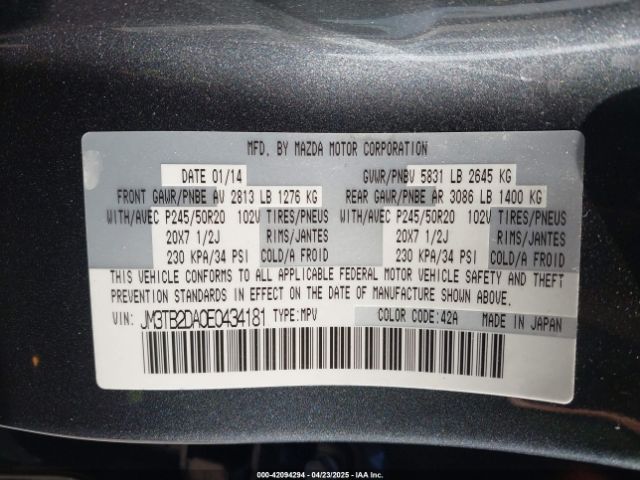 JM3TB2DA0E0434181 Mazda Cx-9 Grand Touring