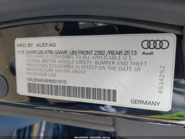 WAUENAF44HN001610 Audi A4 2.0t Premium