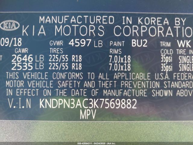 KNDPN3AC3K7569882 KIA Sportage Ex