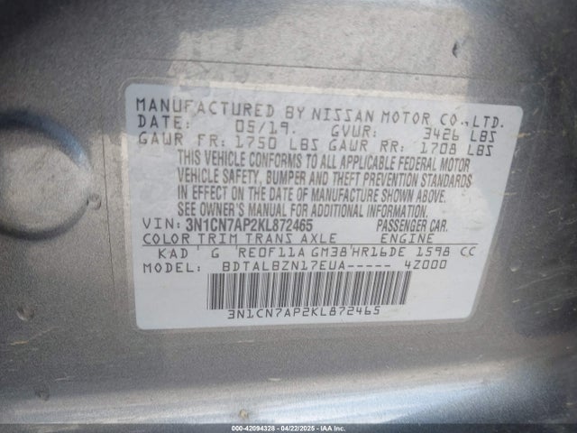 Nissan Versa 2019 3N1CN7AP2KL872465 Image 9