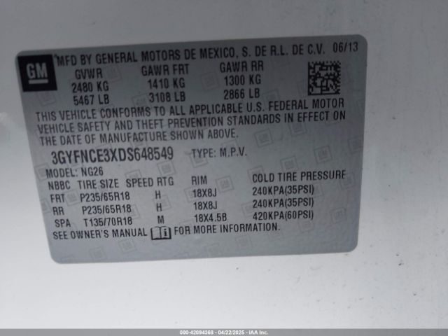 2013 CADILLAC SRX 3GYFNCE3XDS648549 Photo 8