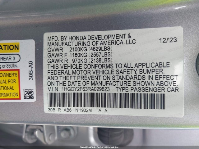 1HGCY2F63RA029823 Honda lfc5