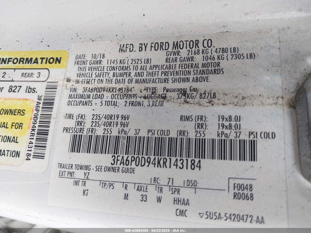3FA6P0D94KR143184 Ford gtdi