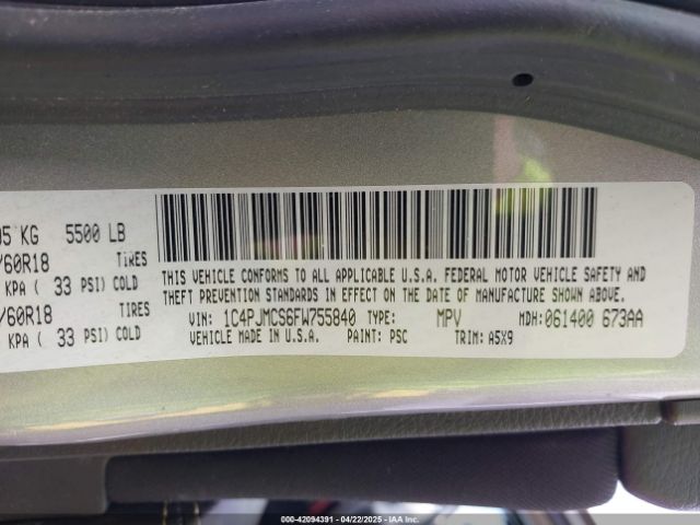 1C4PJMCS6FW755840 Jeep Cherokee Latitude Altitude