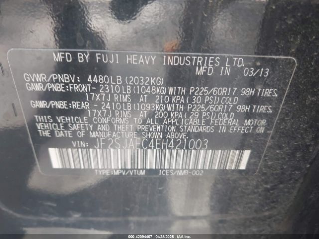 JF2SJAEC4EH421003 Subaru Forester 2.5i Premium