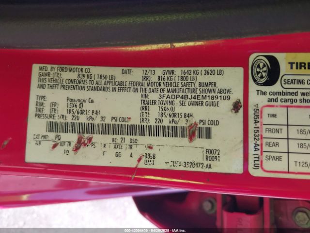 3FADP4BJ4EM189109 Ford FIESTA SE