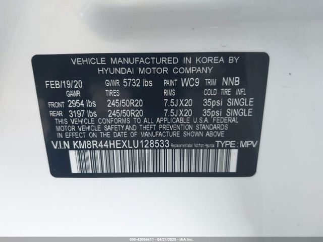 KM8R44HEXLU128533 Hyundai Palisade Sel