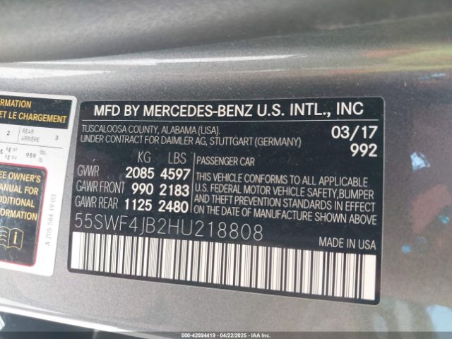 55SWF4JB2HU218808 Mercedes-Benz C 300 Luxury/sport