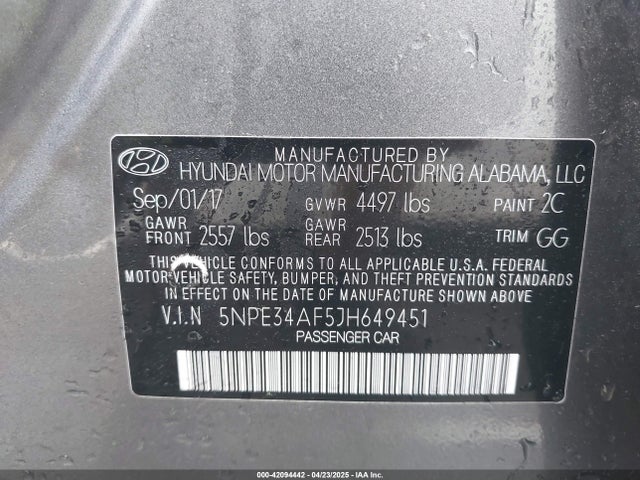 5NPE34AF5JH649451 Hyundai SONATA SEL