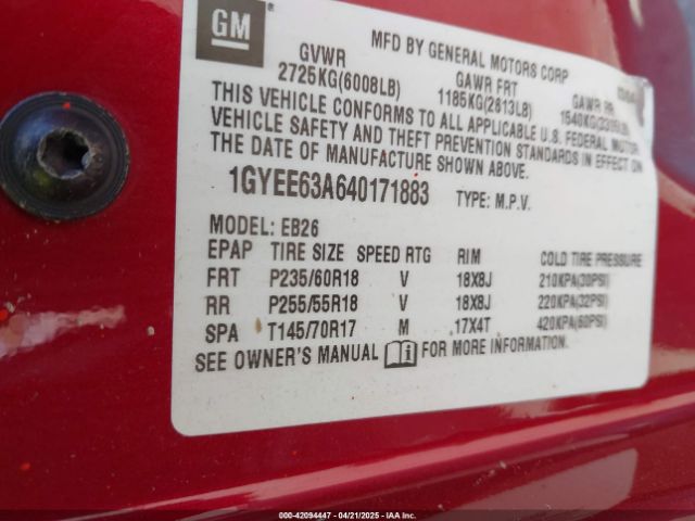 2004 CADILLAC SRX 1GYEE63A640171883 Photo 8
