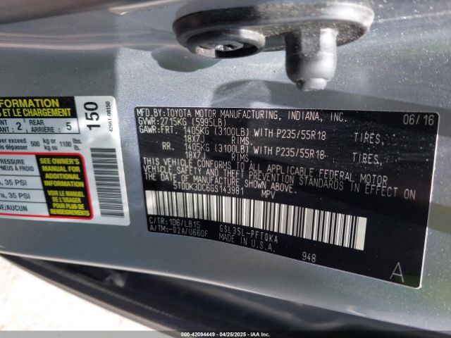 5TDDK3DC6GS143981 Toyota Sienna Limited Premium 7 Passenger