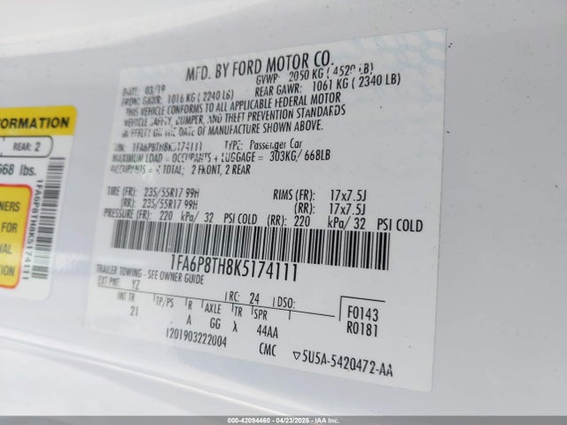 Ford 4v 2019 1FA6P8TH8K5174111 Image 9