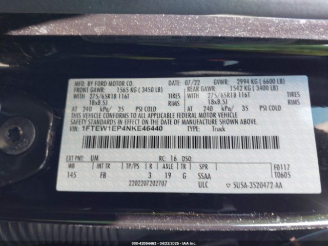 1FTEW1EP4NKE46440 Ford F-150 Xlt