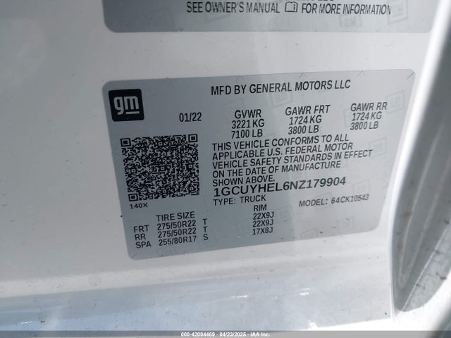 1GCUYHEL6NZ179904 Chevrolet Silverado 1500 Ltd 4wd  Short Bed High Country