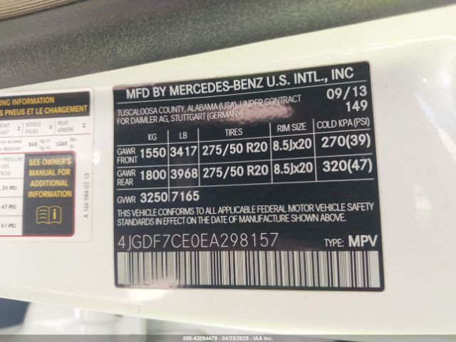 4JGDF7CE0EA298157 Mercedes-Benz Gl 450 4matic