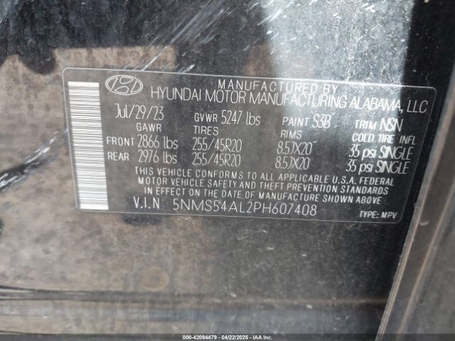 5NMS54AL2PH607408 Hyundai Santa Fe Calligraphy