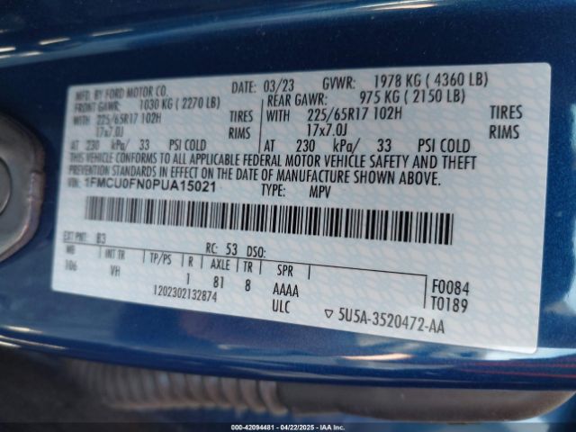 1FMCU0FN0PUA15021 Ford Escape