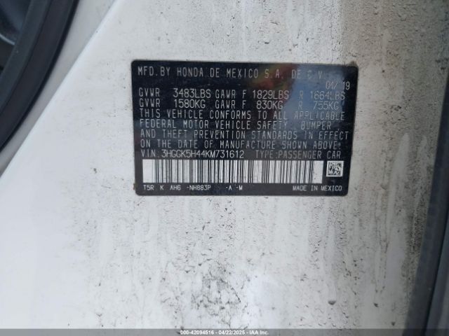 3HGGK5H44KM731612 Honda FIT LX