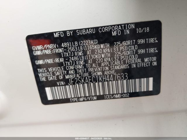 JF2SKAEC1KH447633 Subaru Forester Premium