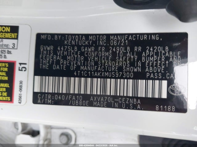 4T1C11AKXMU597300 Toyota CAMRY LE