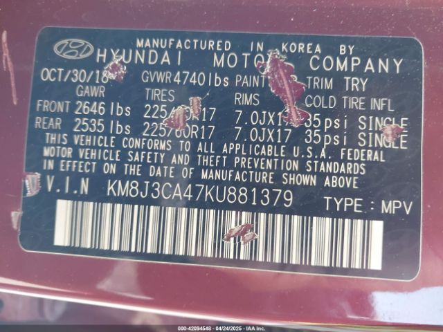 KM8J3CA47KU881379 Hyundai Tucson Value